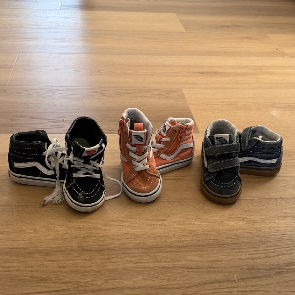 (3) pairs Vans Kids Sneakers - Black, Orange, and Blue